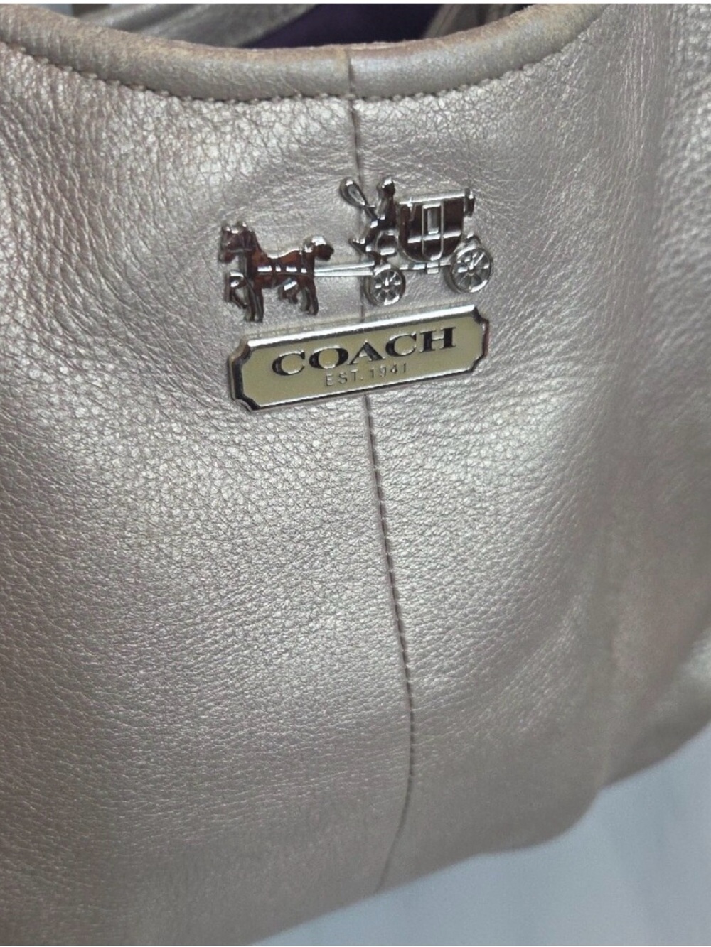 Coach Madison Maggie Metallic Taupe Leather Hobo Bag - Picture 4 of 11